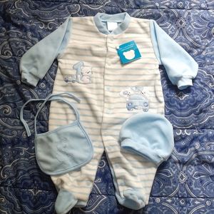 French Striped Footie, Hat and Bib Set